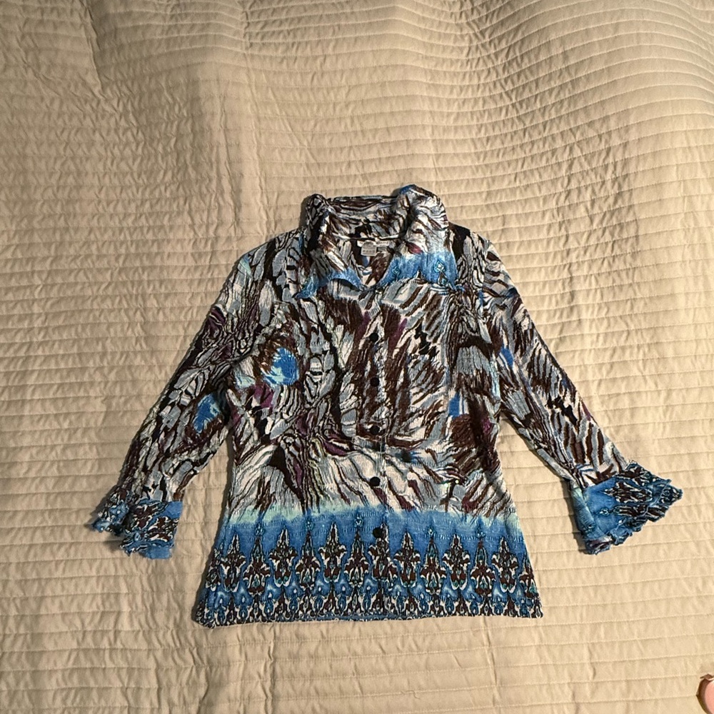 Alberto Makali Blue and Brown Textured Blouse